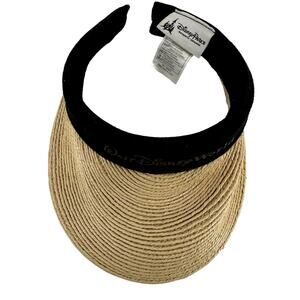 Disney Parks Walt Disney World Straw Sun Visor Hat Braid Black Beige One Size